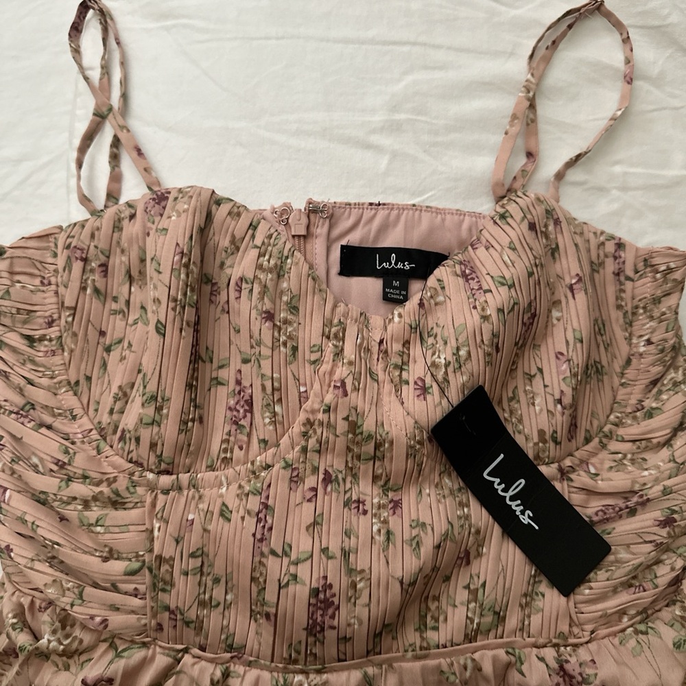 Lulu's Floral Midi Dress in Pink and Green